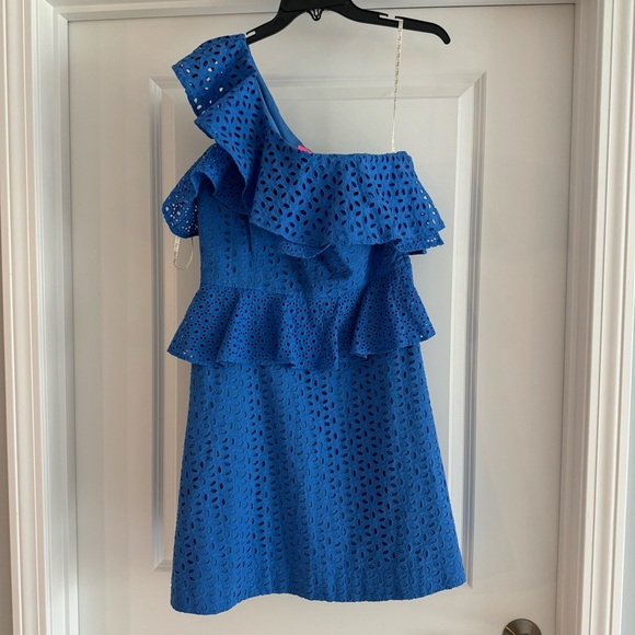 Lilly Pulitzer Josey One-Shoulder Dress Coastal Blue Size 8 - Picture 3 of 6